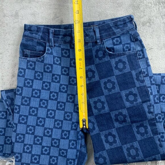 Jaded London Jeans Womens 25x26” Skinny Flare Retro Print Checkered Floral Denim - Picture 8 of 16